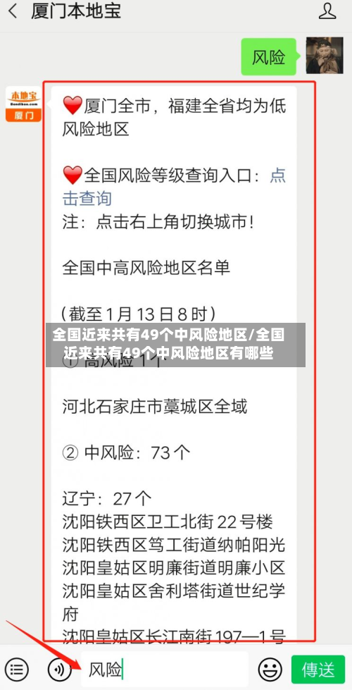 全国近来共有49个中风险地区/全国近来共有49个中风险地区有哪些