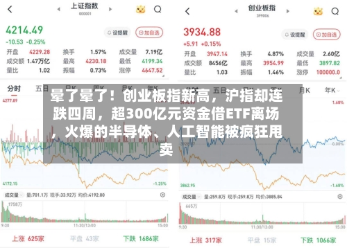 晕了晕了！创业板指新高	，沪指却连跌四周，超300亿元资金借ETF离场，火爆的半导体、人工智能被疯狂甩卖-第2张图片